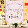 Happy Everyday Tapestry Wall Hanging Cute Girl Umbrella Balloon Cartoon Quote Aesthetic Wall Art Bedroom Dorm Room Decor