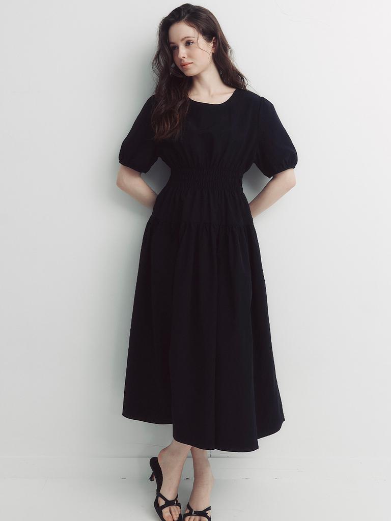 September Twenty Smoked Puff Dress (Black)