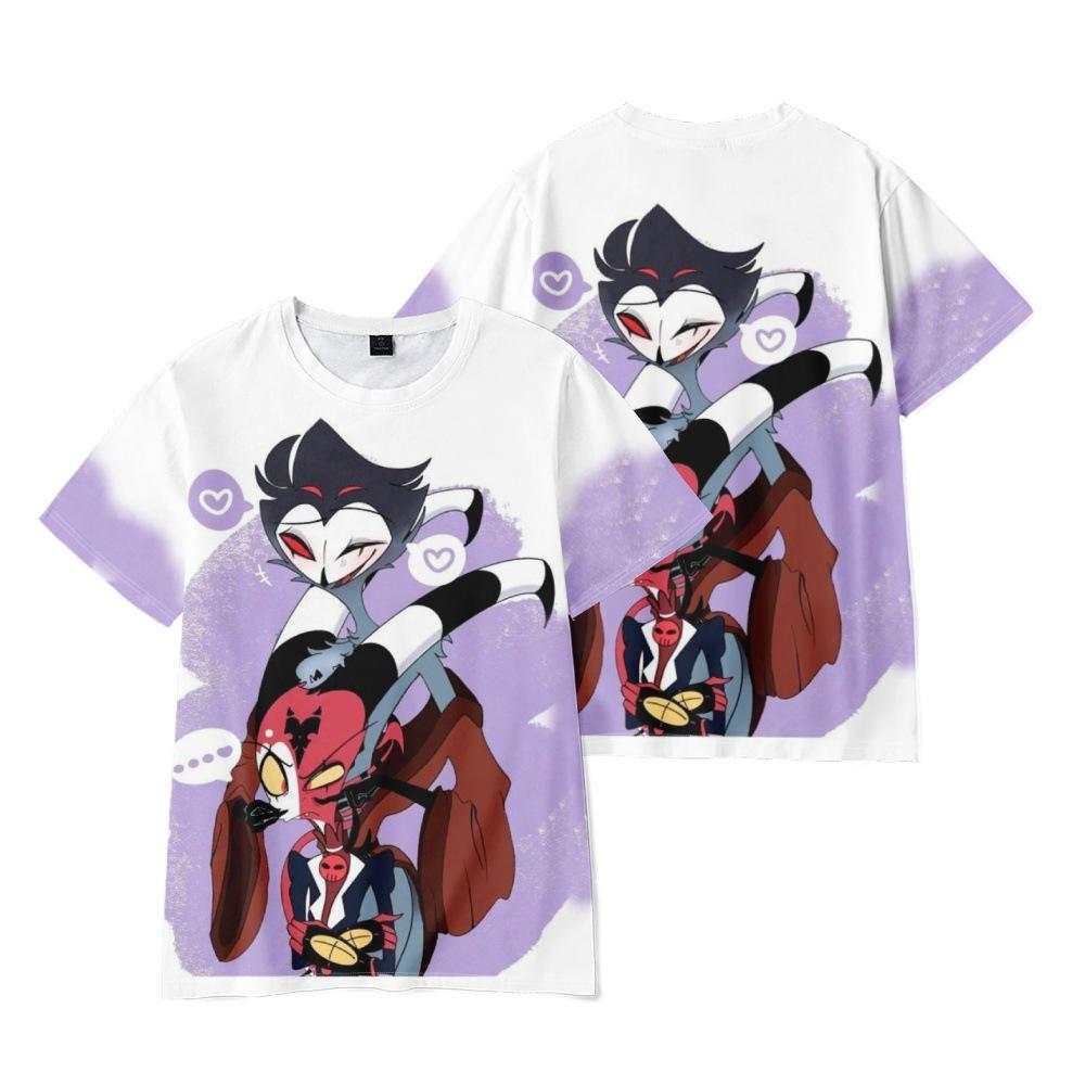 Helluva Boss Anime damskie męskie t-shirty koszula z grafiką nadruk kreskówkowy O-Neck ponadgabarytowe krótkie rękawy moda odzież męska Streetwear