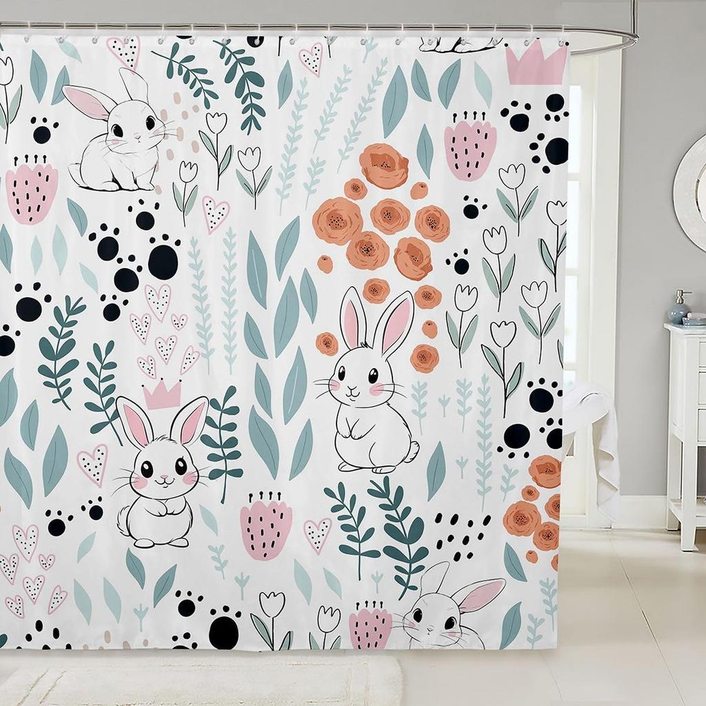 Sött Enhörning Duschdraperi Set Flickor Barn Pojkar Lila Enhörning Badrumsgardiner Kawaii Rumsinredning, Regnbåge Vattentätt Badrum