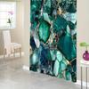 1pc Luxe Green and Teal Gemstone Shower Curtain - Abstract Emerald & Aquamarine Mosaic Design with Golden Cracked Background,