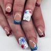Square False Nail French Tip Press On Nail Full Cover Fake Nail Independence Day Glues On Nail Patriotic False Nail