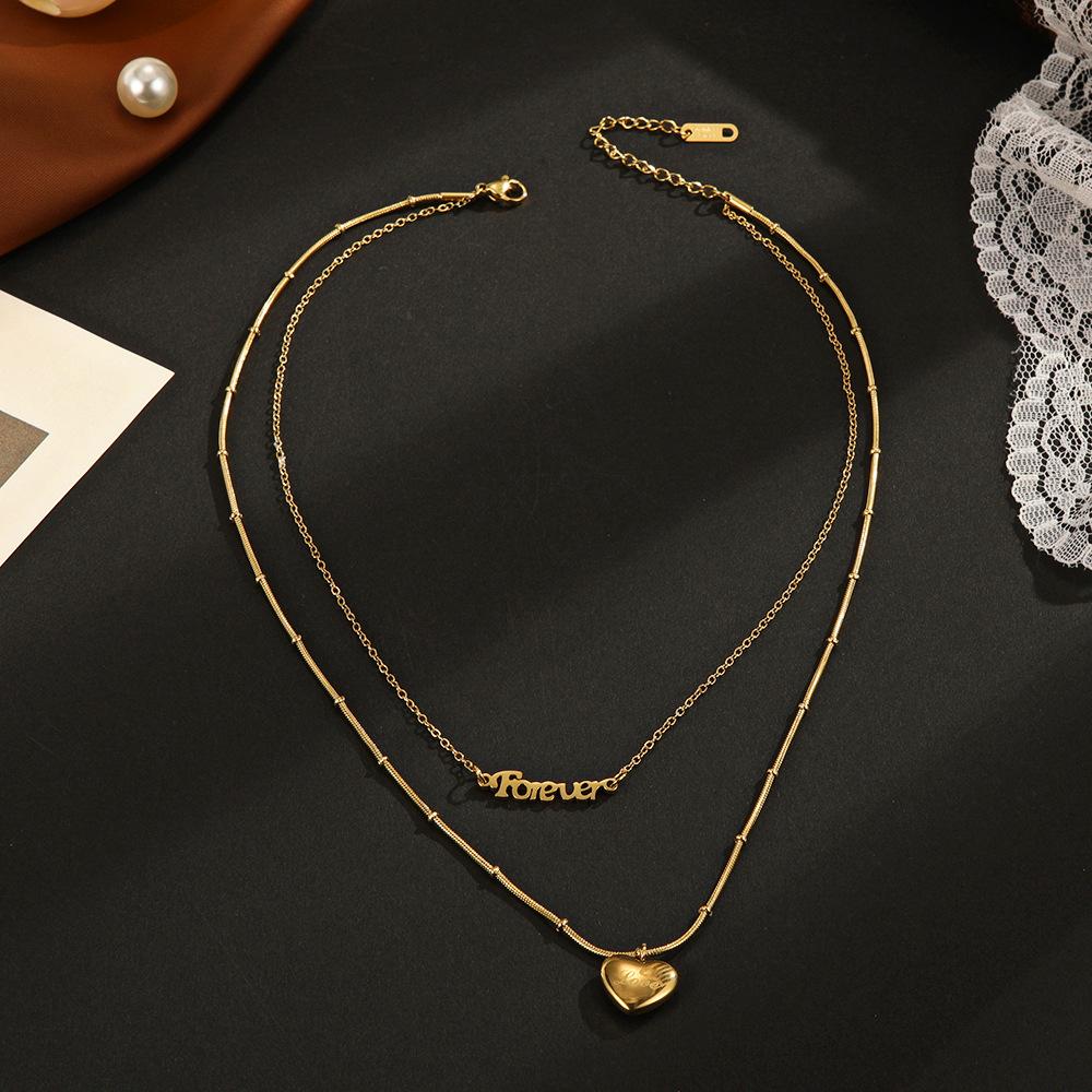 Europäische und amerikanische ins einfache doppellagige Liebeshalskette weiblich Nischendesign Temperament vielseitig Foiever Halskette Schmuck