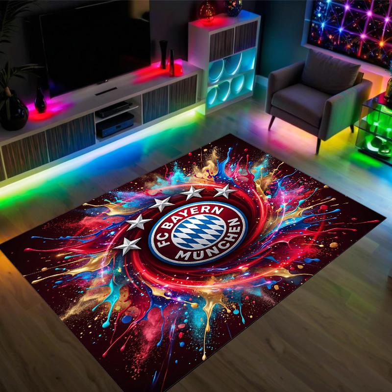 FC Bayern Design Kristall Samt Teppich Gemütlich Nicht?Rutschfester Teppich mit Aufdruck für Schlafzimmer Wohnzimmer Eingang