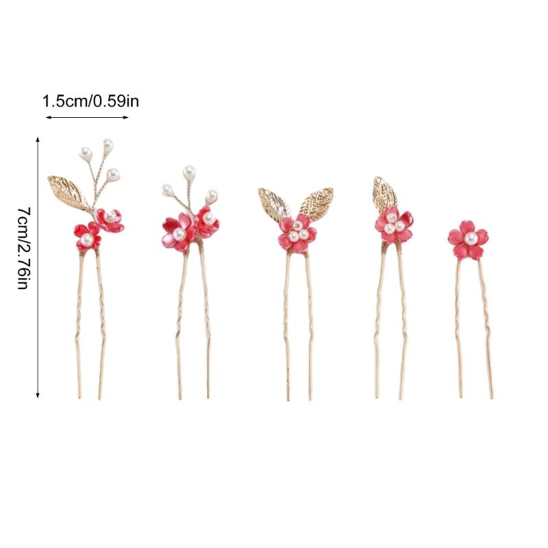 5Pcs U Shaped Hairpin Flower Wedding Hair Clip Comb with Pearls Handmade Hair Accessories for Bride and Bridesmaids