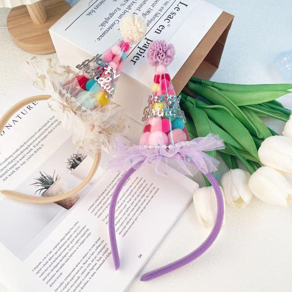 Candy Ball Happy Birthday Hairband Korean Style Lace Mesh Hair Hoop Gift Birthday Hairband  Party
