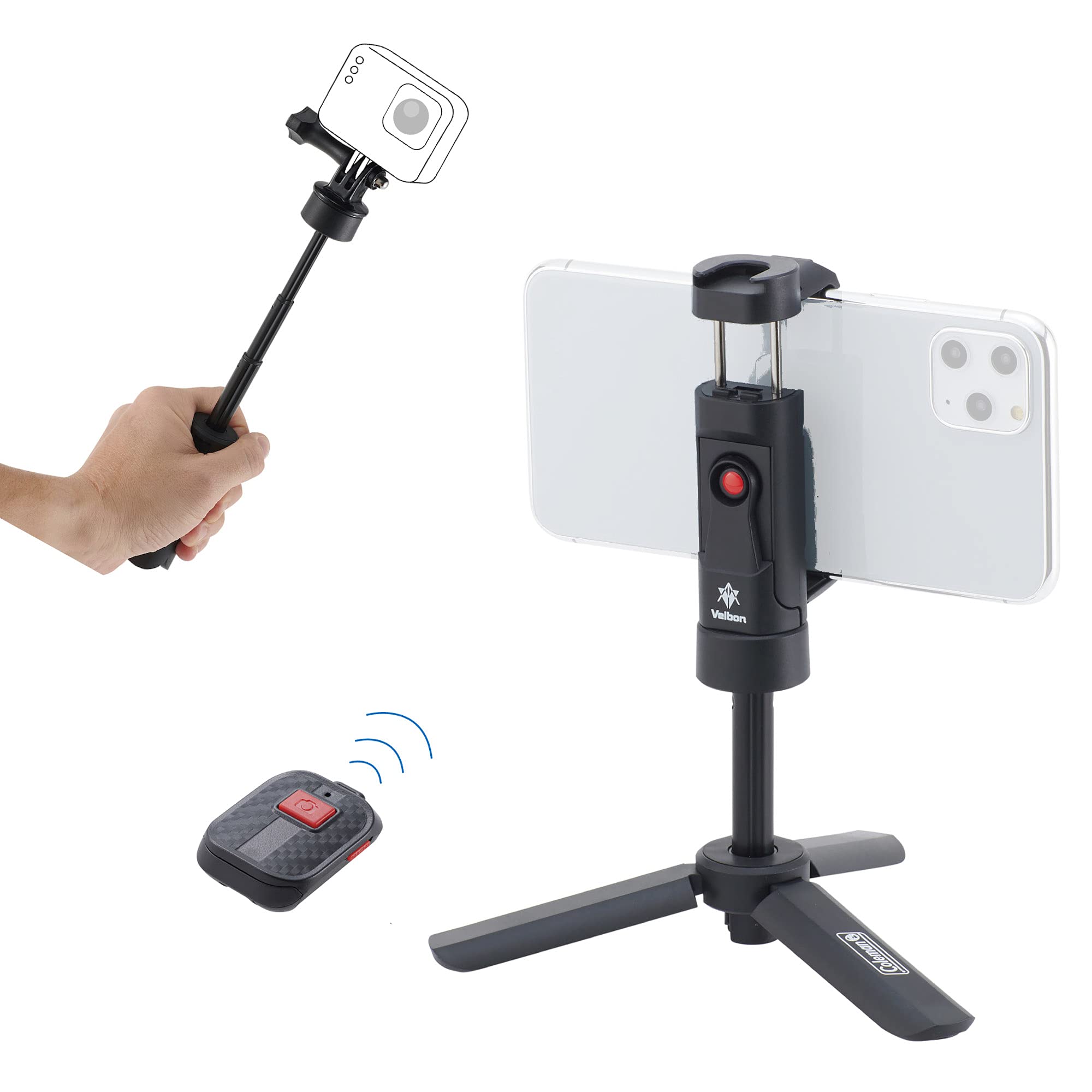 Velbon Smartphone Coleman Selfie Grip Stand Smartphone Stand with Remote Control for Web Compatible with iPhone Android iPhone Tripod, (CVEPSGS чёрный
