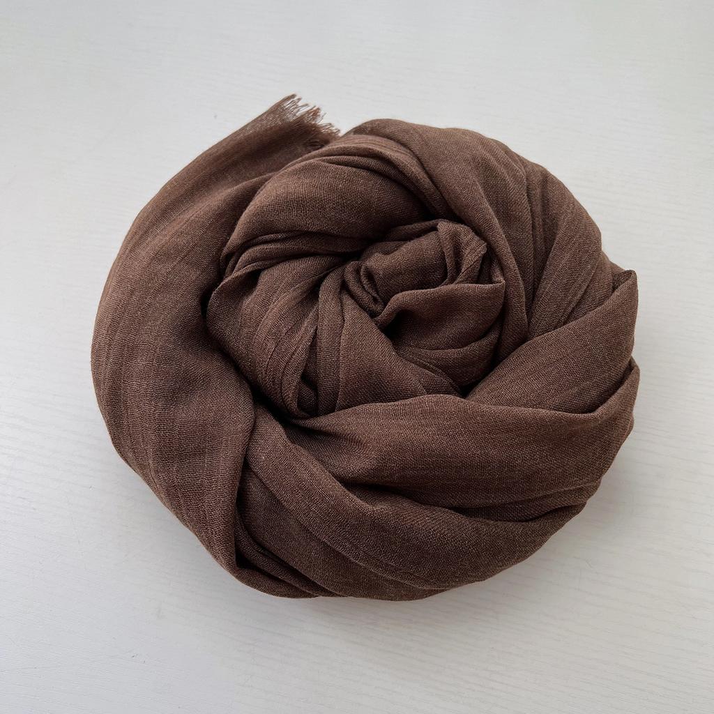 Herbst und Winter vielseitiger langer einfarbiger Baumwoll- und Leinen-Schal Damen Japanischer Retro Kälteschutz warmer Strickschal