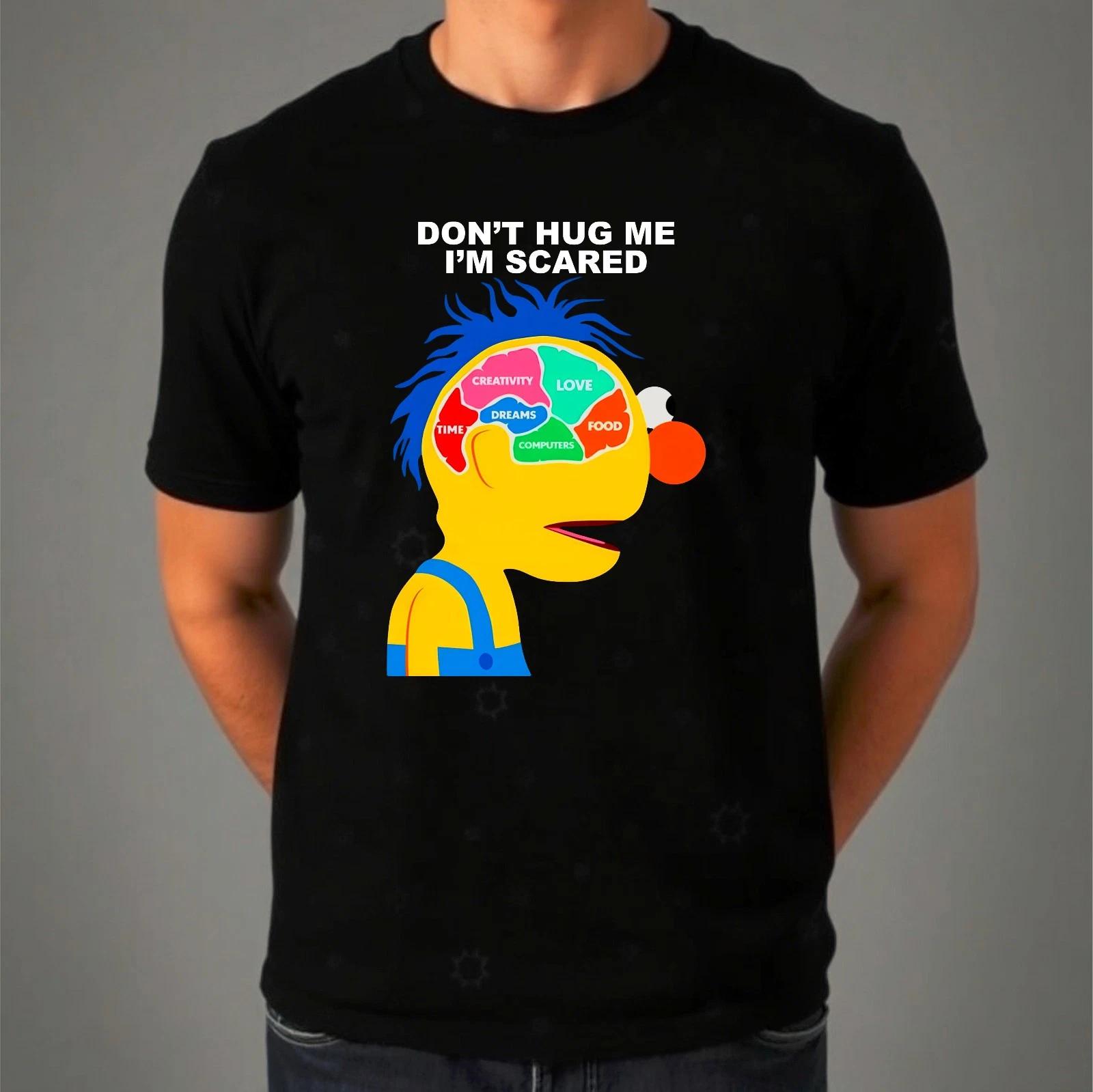 Don’t Hug Me I’m Scared Brain T-Shirt, Funny Horror Cartoon Graphic Unisex Tee 3XL