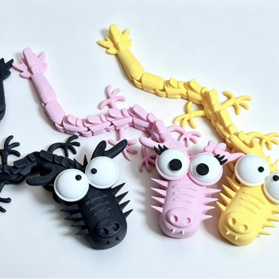 3D-gedruckte Cartoon-Drachenfigur, Drachen-Ornament mit großen Augen und beweglichen Gelenken, Drachen-Fidget-Spielzeug zur Stressbewältigung für Zuhause und Büro