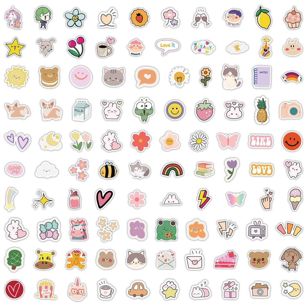 100PCS Waterproof Cute Cartoon Stickers for Refrigerators & Phones - Creative DIY Decoration for Kids