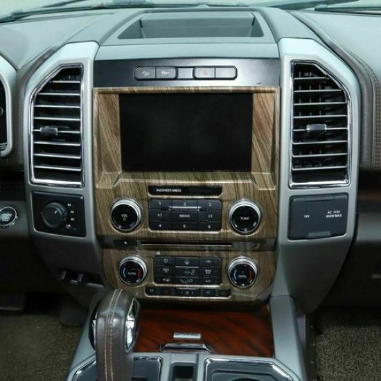 Interior Central Control Navigation Panel Trim for Ford F150 2015-20 Wood Grain