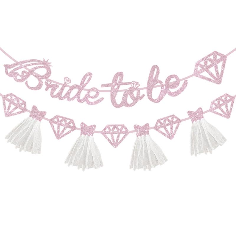European & American Wedding Party Decor: 'Bride to Be' Tulle Skirt Glitter Banner with Diamond Ring Design