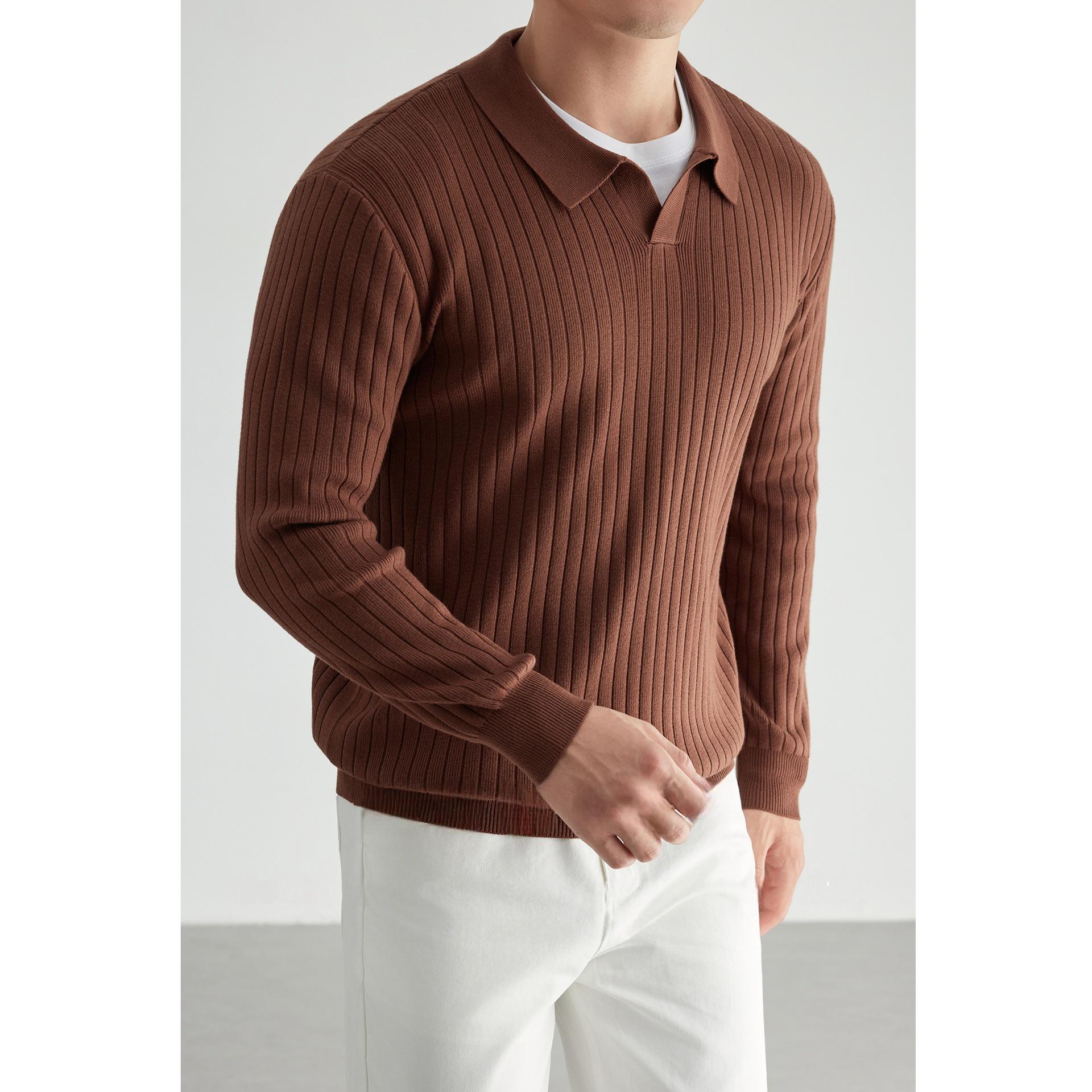 Men s Retro Seagull Collar Versatile Knit Sweater – Skin-Friendly Heavyweight Fabric L кофейный