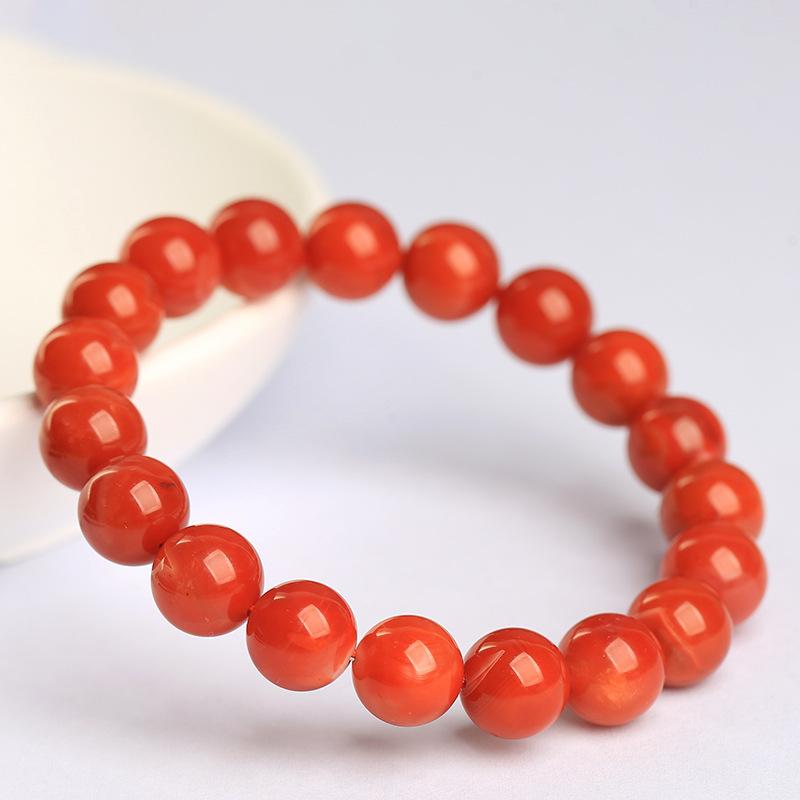 Hongchu Crystal Natural Persimmon Red Southern Red Agate Bracelet Ice-flame Southern Red Agate Round Bead Bracelet