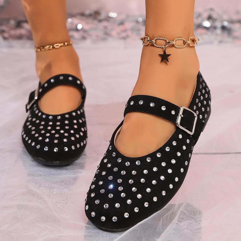 Fashion Women's Flats Shoes 2024 New Spring Autumn Elegant Casual Rhinestones Shoes Loafers Pointed Toe Fashion Lightweight Flats Shoes