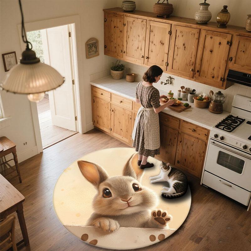 Rabbit pattern round rug,Carpet Rug for Living Room Bedroom Playroom ,Non-slip Floor Mat,Holiday Gifts and Birthday Gifts.