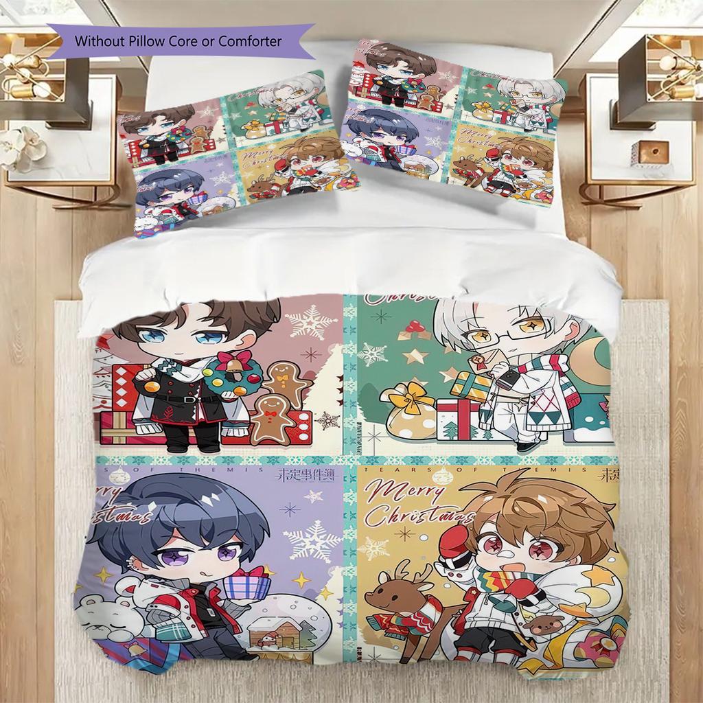 1 Stück Weihnachtsmuster Bettwäsche Steppdecke Set Bettbezug Kissenbezug Heimdekoration Geburtstagsgeschenk (1 Bettbezug + 2 Kissenbezüge, ohne Füllung)