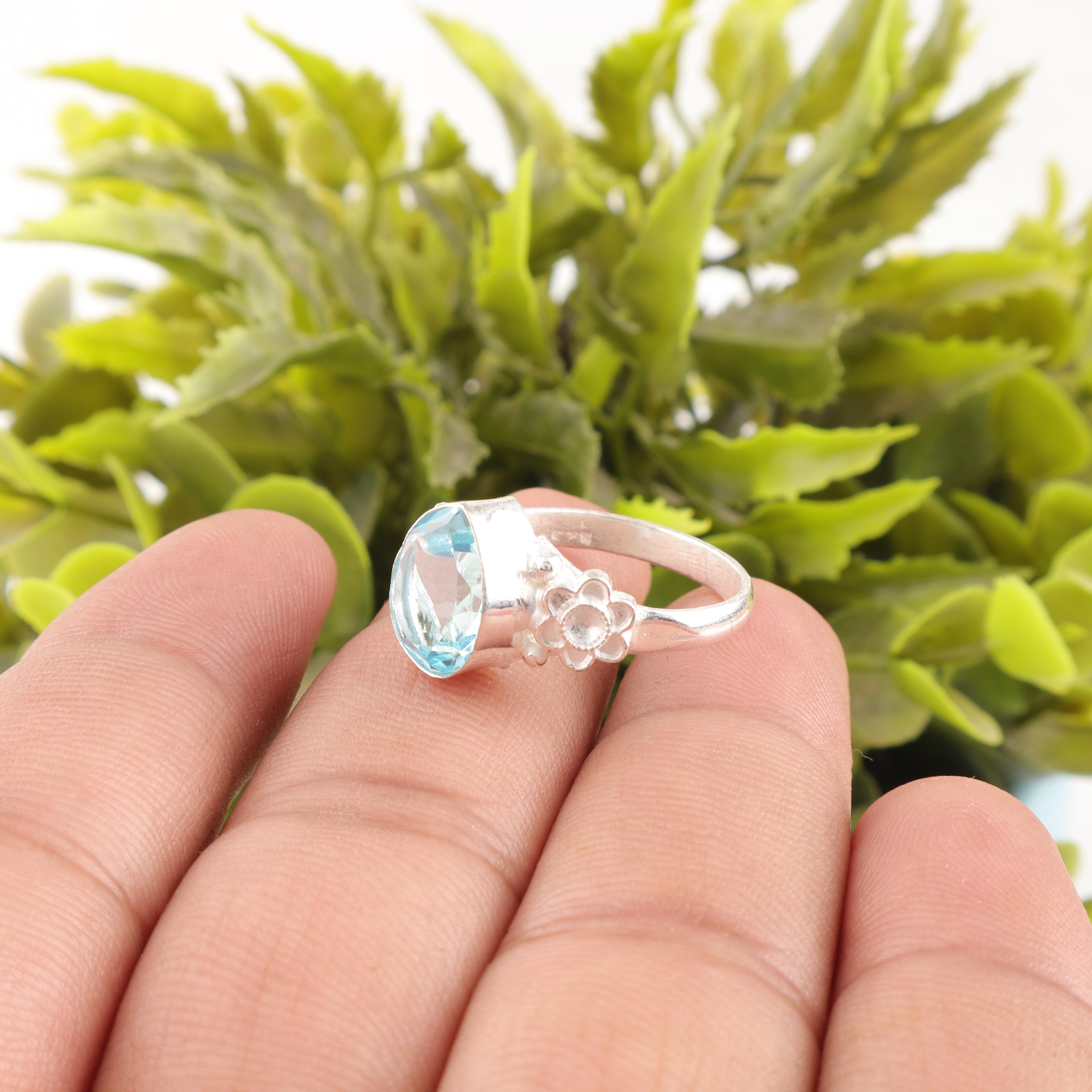 

Ювелирные изделия из голубого топаза, кольцо из стерлингового серебра 925 пробы, великолепное серебряное кольцо ручной работы, изящные украшения с драгоценными камнями топаза для свадебного подарка 6.5 синий