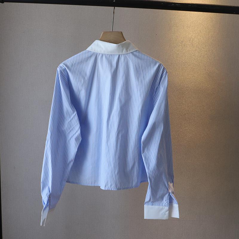 Korean Style Striped Embroidered Loose Long-Sleeve Women's Shirt - Hot Spring 2025 Trend