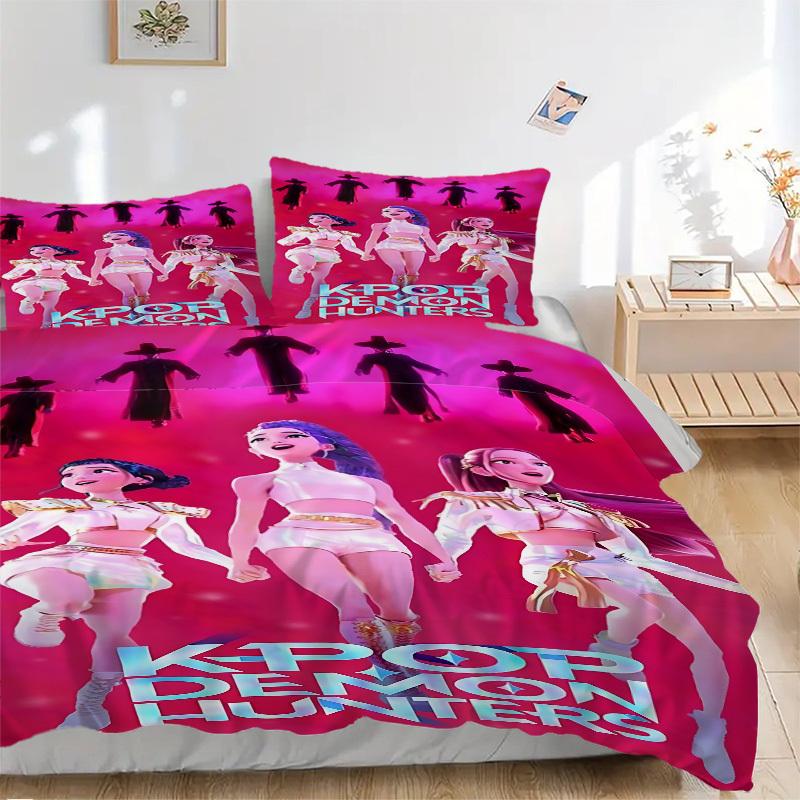 

3pcs Huntrix, K-pop Bedding Set: Perfect for Bedroom or Guest Room. Soft and Comfortable with No Core Included yy251010184 135x200cm