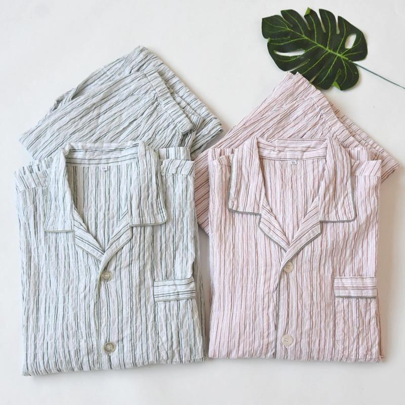 Orders Exported to Japan Men's Cotton Stripe Long sleeve Trousers Pajamas Set Spring, Summer and Autumn Thin Breathable Skin-friendly Homewear