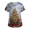 Ladies' Fashionable V-neck Pocket Short Sleeved Christmas Tree Printed Caregiver Uniform