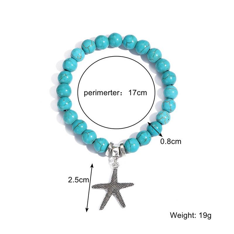 Evil Eye Charm Bracelets Owl Butterfly Starfish Braclets Lucky  Gift 8mm Synthetic Turquoise Stone Bracelet for Women Men