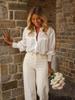 2026 Spring/Autumn European & American Women's Solid Color Embroidered Hollow Top - Holiday Style