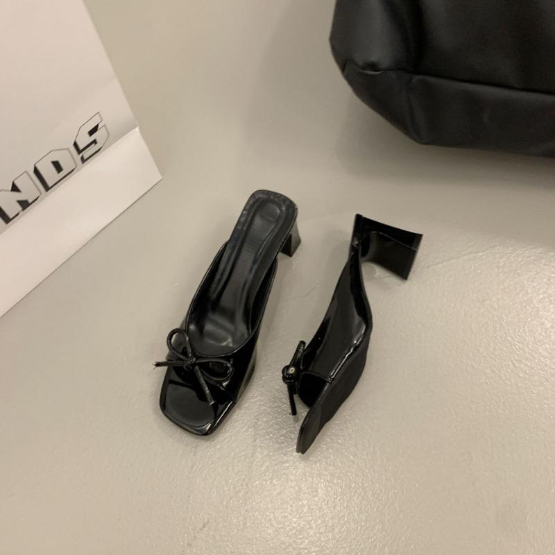 

Бантик толстый каблук крутые тапочки женские новые летние большой размер рыбий носок с открытым носком высокие каблуки 35 чёрный