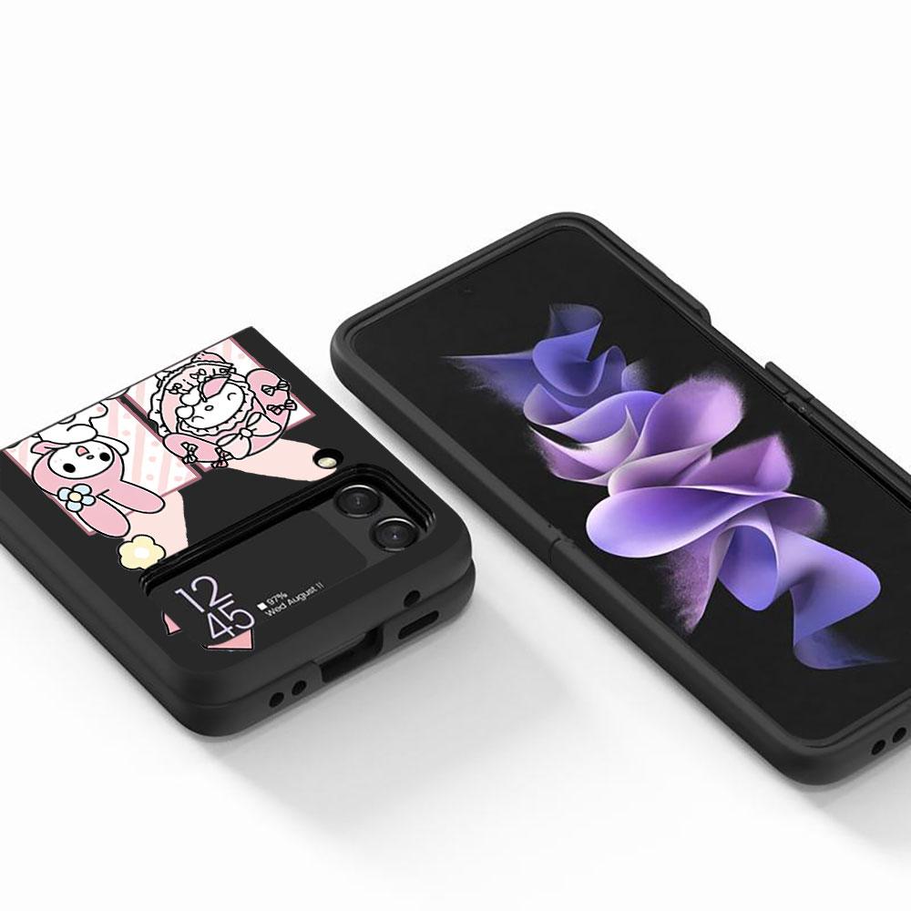 Cinnamoroll My Melody Case for Samsung Galaxy Z Flip4 Flip3 5G PC Hard Cell Phone Shell Z Flip 4 3 Black Coque Zflip4 Cover
