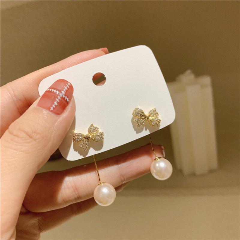Elegant 2023 Long Bow Tassel Pearl Stud Earrings in S925 Sterling Silver