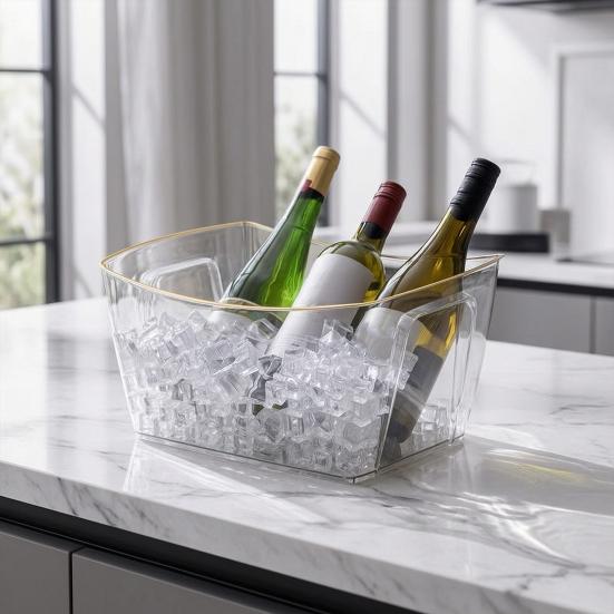 Eiskübel mit Griff, 12/18L Bier-Wein-Kühler für Party, Klarer Getränkebehälter für Mimosa & Cocktailbar, Tragbarer Champagner