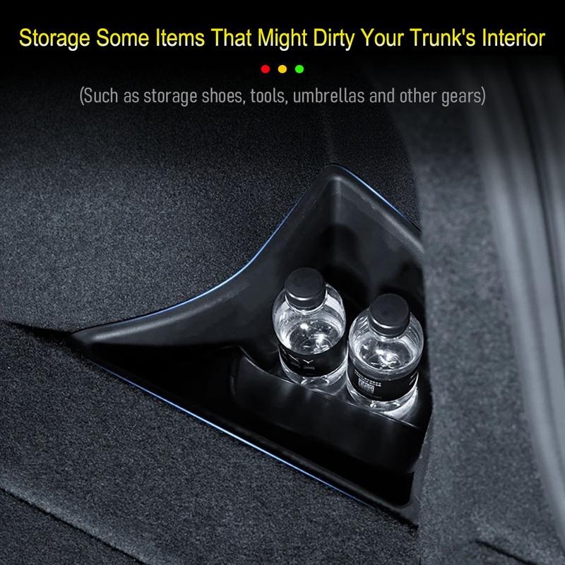 For 2025 2026 Tesla Model 3 Trunk Storage Bins Rear Trunk Organizer Waterproof Trunk Side Box with Carpeted TPE Lids Accessories