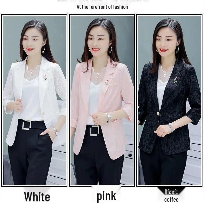 Korean Style Patchwork Lace Blazer - Slim Fit, Professional Spring/Summer 2025 Fashion