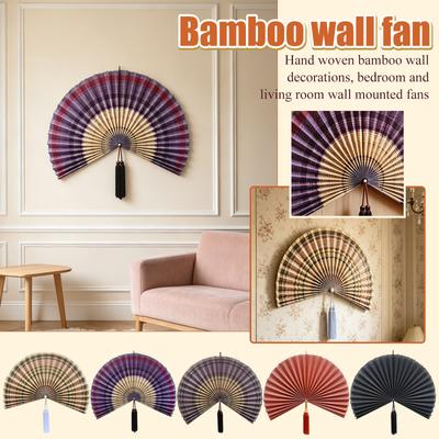 Leque de Parede Tecido à Mão, Decoração de Parede Natural Asiática Boêmia para Quarto, Sala de Estar e Lareira