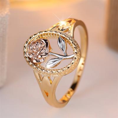 Vintage Hollow Rose Flower Rings For Women Rose Gold Silver Color Engagement Ring Wedding Jewelry Bridal Valentine's Day Gifts