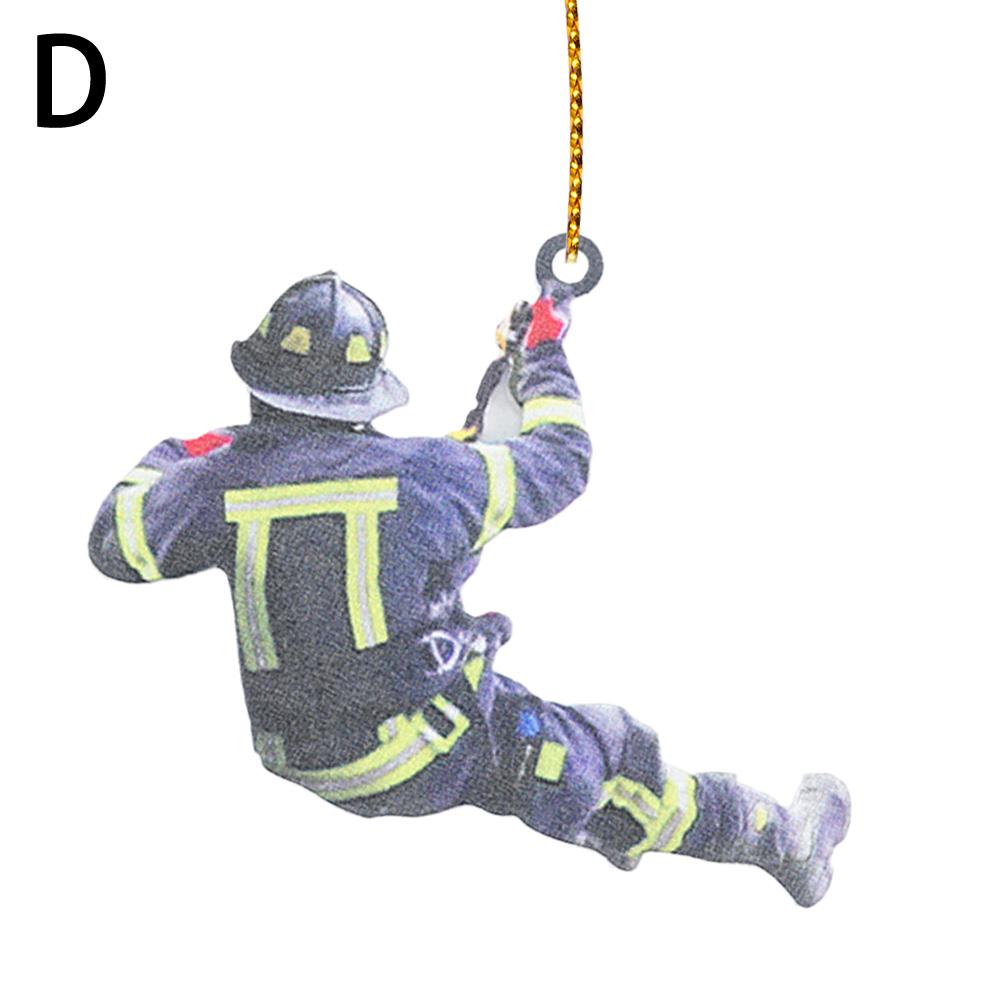 Personalized Firefighter Christmas Pendant Creative Wood Decoration And Keychain Fire Firefighter Peripheral Car Pendant