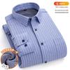 New Plus Size Velvet-Lined Men's Pure Cotton Plaid Shirt - Warm, Thickened for Autumn/Winter Cold Protection