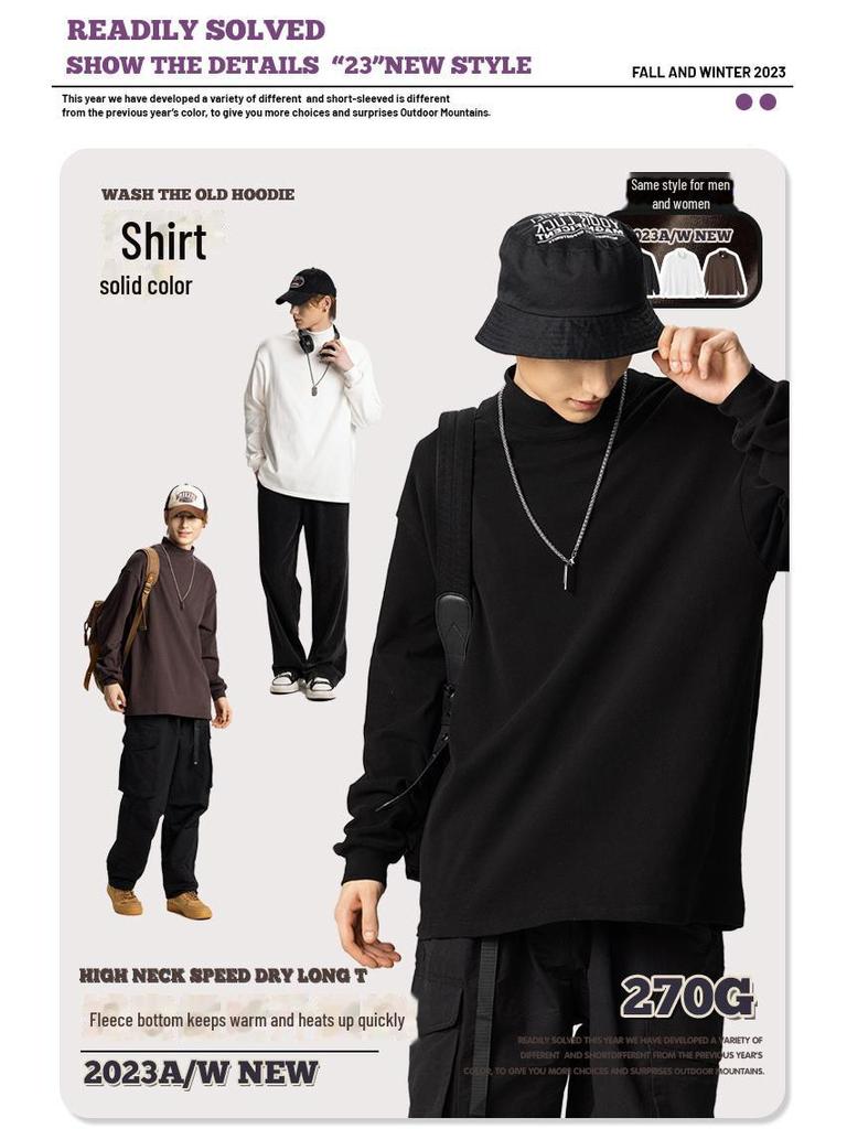 Unisex Japanese Style Long-Sleeve Half Turtleneck Pullover: Soft, Loose Fit, Couple Style, Warm German Velvet.