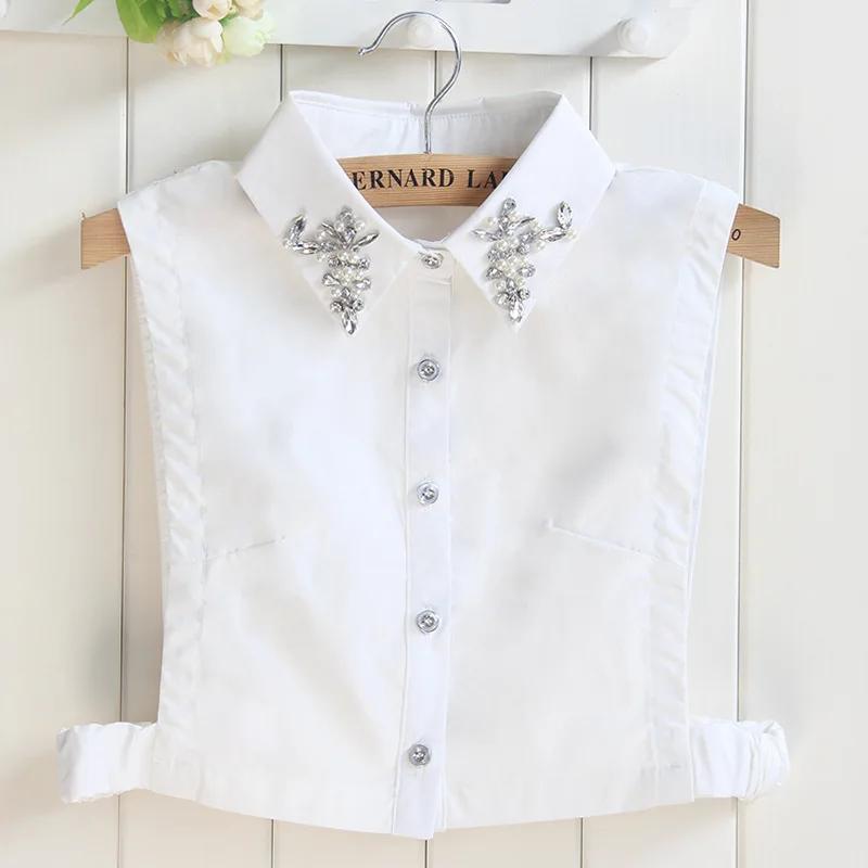 Colletto Falso in Cotone Coreano da Donna Argento Perline Rimovibile Colletto Falso Camicetta Strass Falsi Colletti Femminili Colletto Staccabile