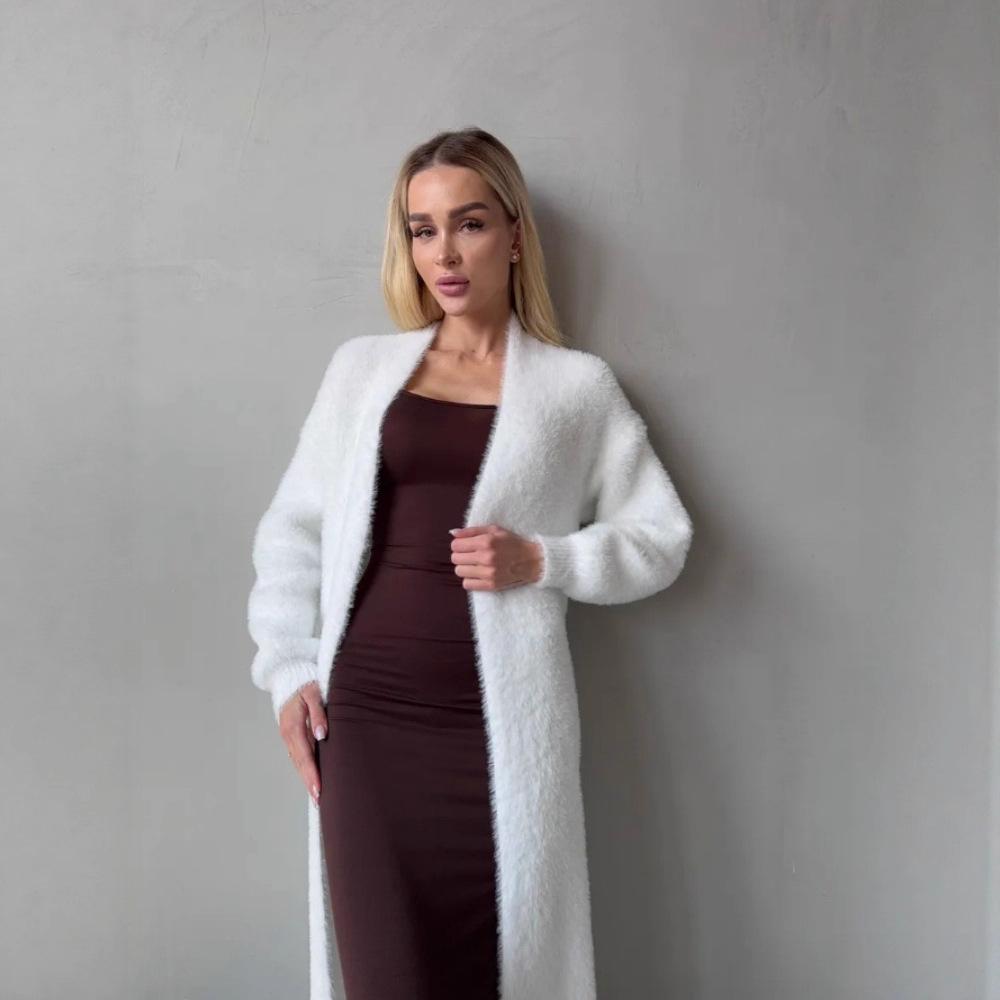 Mink Velvet Long Cardigan Sweater for Women, Loose Loose Lazy Style for Autumn and Winter, Fluffy and Soft, Layered with a Knit Jacket