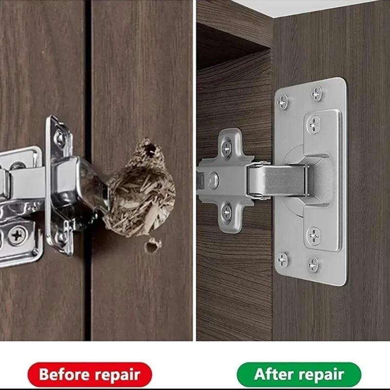 10PCS Hinge Repair Plate Kit Stainless Steel Cabinet Door Hinge Mounting Plates with Screw Household Hardware Fixing Tools