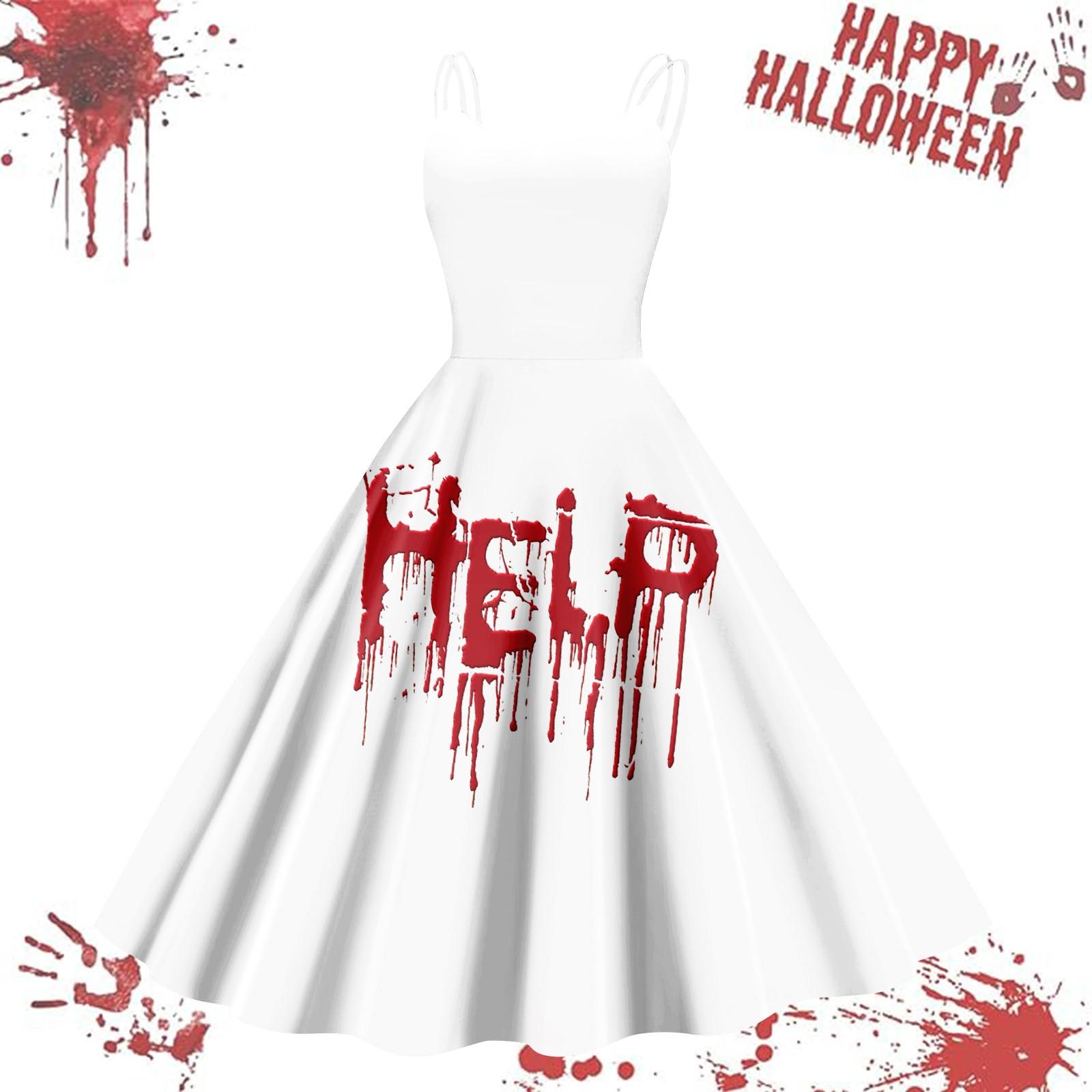 

Женское повседневное винтажное платье на подтяжках с принтом на Хэллоуин S