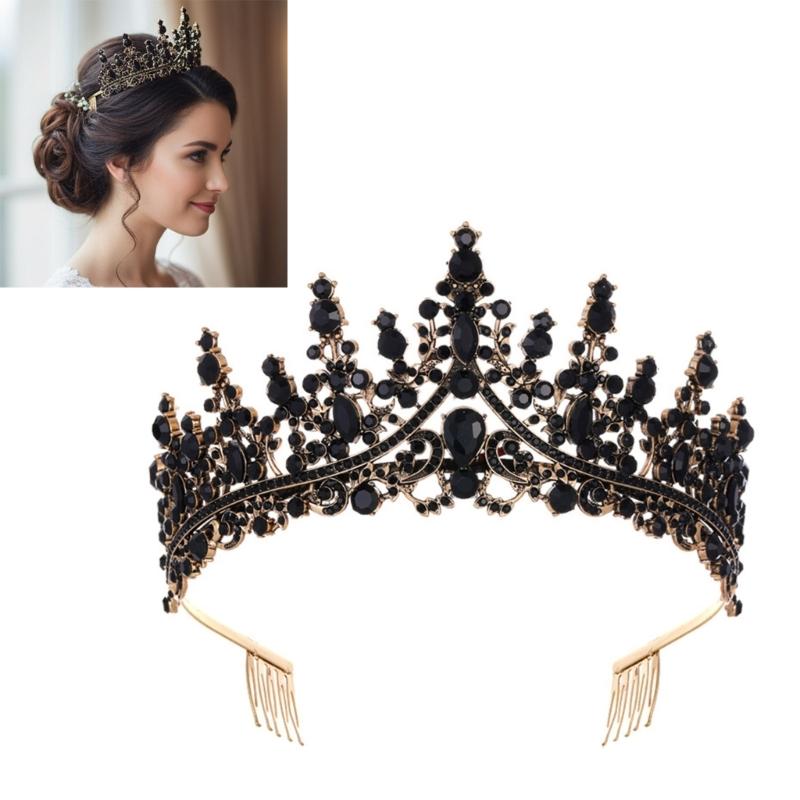 Sparkling Rhinestones Bridal Crowns with Secure Hair Comb Grip Wedding Headpiece For Bride Ceremony and Photography Props