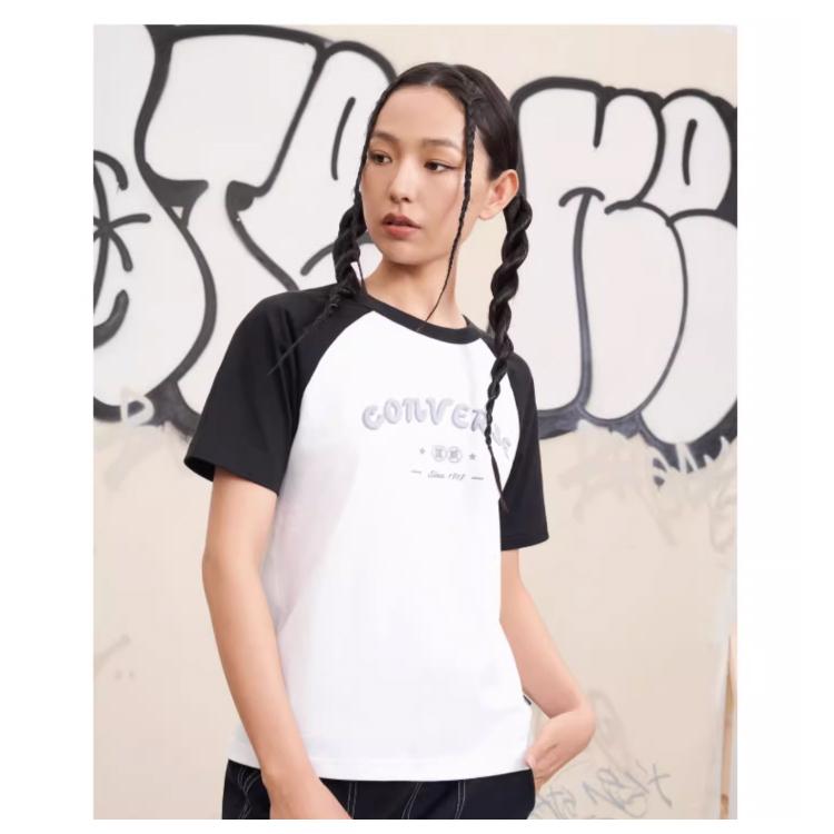 Converse Raglan Sleeve T Shirt Women's Black White 10026176-A01
