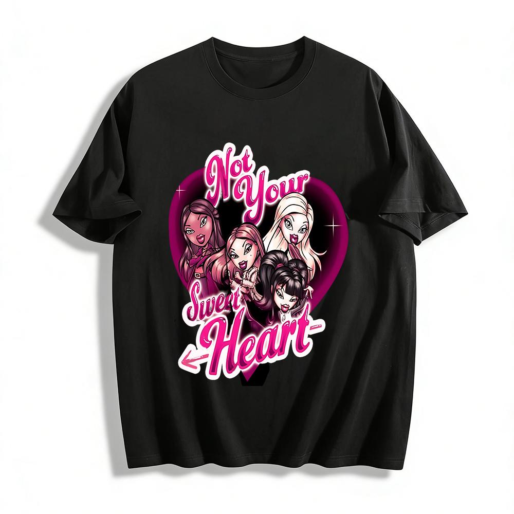 

Y2K Bratz Doll Print T-shirt Retro Not Your Sweet Heart Graphic Top Cool Casual Tee For Women Pure cotton T-shirt XXS