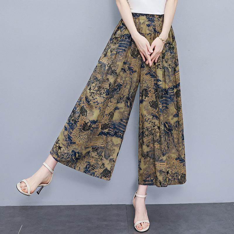 Summer Wide Leg Pants for Women Vintage Clothes Plus Size Loose Elastic Waist Casual Pants