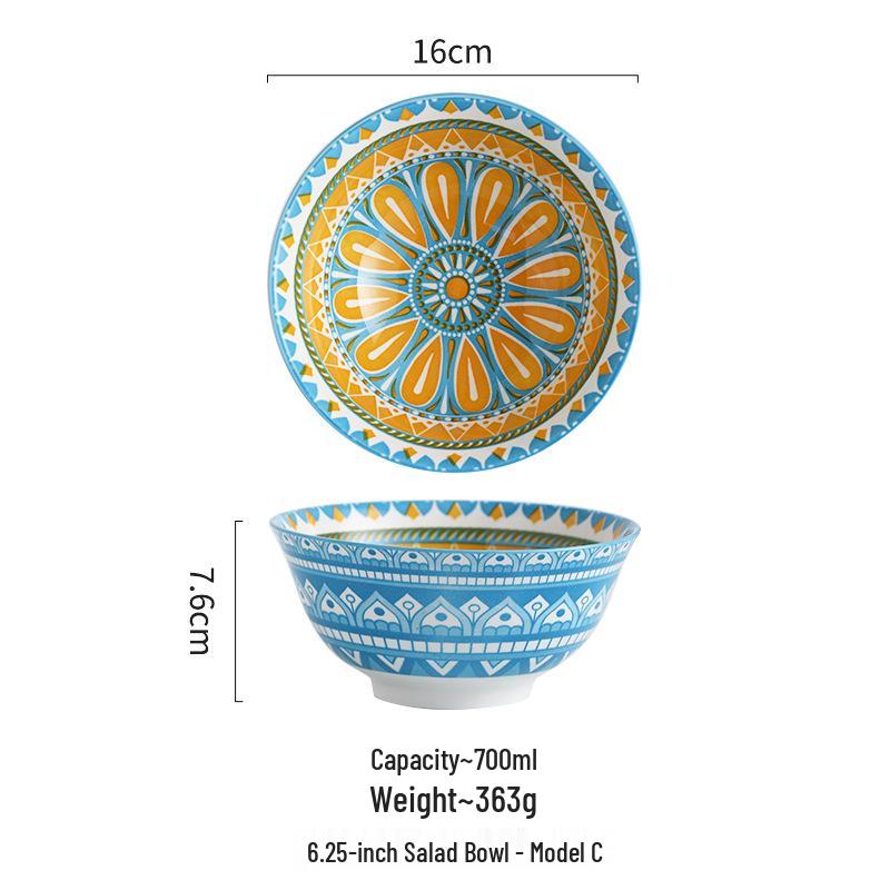 Bohemian Ceramic Noodle Bowl - High-Quality Design for Home or Commercial Use, Creative Tableware.