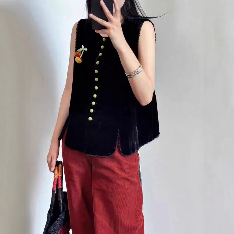 Golden velvet vest top women's autumn new fashion age-reducing retro vest vest vest tide